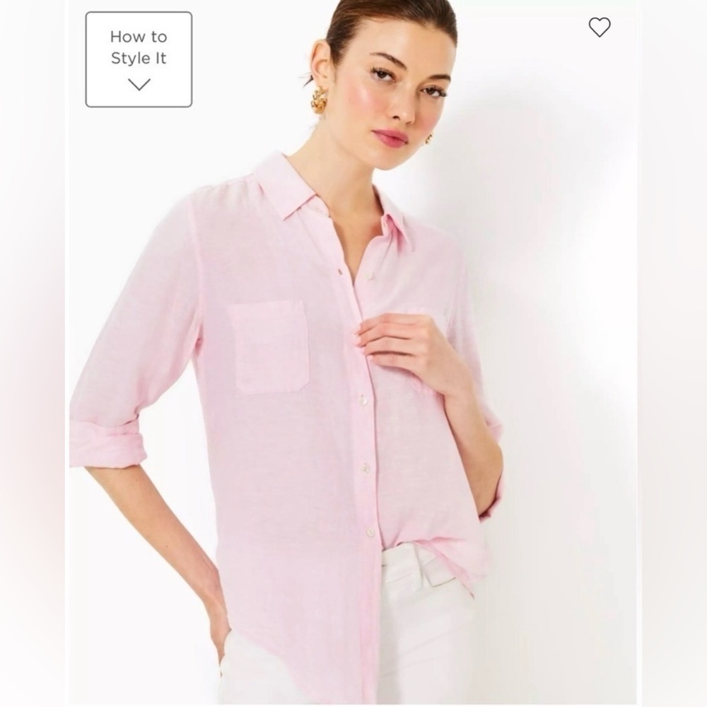 Lilly Pulitzer 100% linen Pink Button Up Sz Sm
